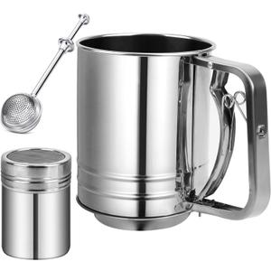 Flour Sifter Stainless Steel,3 Cup Flour Sifters for Baking,3 in1 Sifter for Baking with Powdered Sugar Shaker Duster, Flour Shaker Duster for Baking Cakes, Pastries, Pies, Cupcakes and Desserts