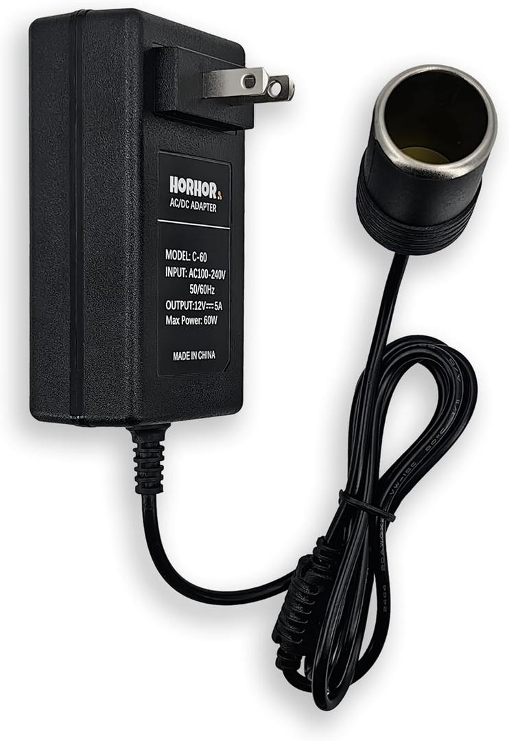 60W 5A AC to DC Converter, Car Cigarette Lighter Adapter, 110v/120v to 12v AC/DC Adapter Power Supply for Convert a Wall Outlet to a Car Cigarette Lighter Socket