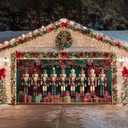 HOMETITUTE Christmas Garage Door Banner 13x6ft Nutcracker Holiday Decoration with Red Green Curtains Gift Boxes for Outdoor Xmas Party Wall Display Photo Backdrop House