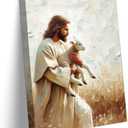 Jesus And Lamb Canvas Wall Art Christian Bible Story Jesus Leaves The 99 Sheep Wall Decor Pictures Jesus Finds The Lost Lamb Poster Print For Living Room Bedroom Church Decoration Prepare To Hang