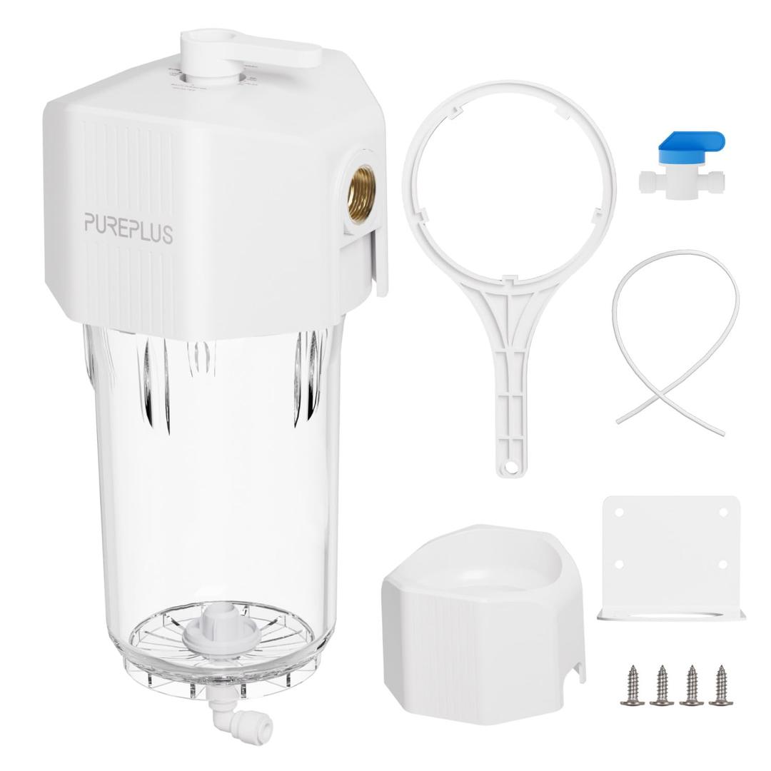 PUREPLUS Whole House Water Filtration System, 10  4.5 Housing, 1 NPT Inlet/Outlet, Durable Housing with Bypass & Backwash, Pressure Relief, Mounting Bracket