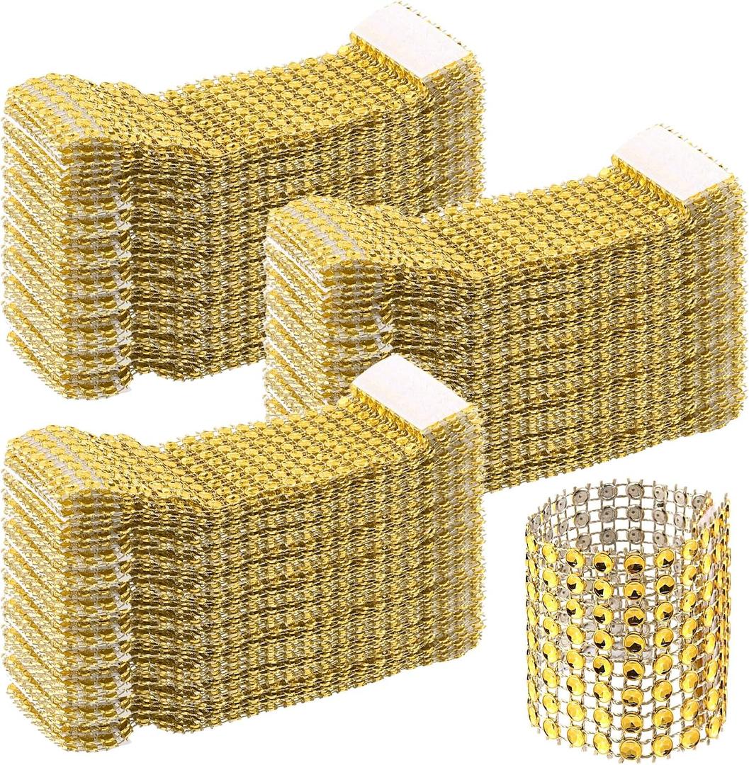 300PCS Napkin Rings, 5 x 1.5 Inch Gold Napkin Ring, Diamond Gold Napkin Rings Bulk for Table Decoration