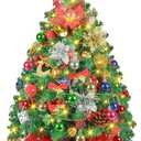 2FT Mini Christmas Tree, Small Tabletop Christmas Trees with 60 LED Lights, 24 Inches Prelit Christmas Tree with 100 Lifelike Branches and 80 DIY Ornaments, Xmas Table Decor for Home Indoor (Pine Green)