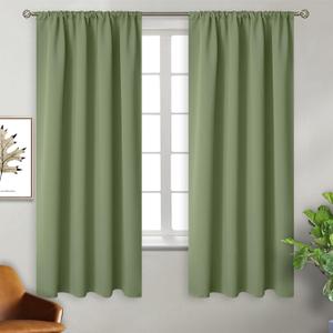 BGment Olive Green Blackout Curtains for Bedroom 63 Inches Long - Rod Pocket Thermal Insulated Room Darkening Drapes for Living Room Office Privacy, 42 x 63 Inch, 2 Panels