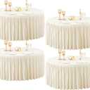 4 Pack Ivory Spandex Round Tablecloths for 60 inch Tables, Stretchy Fitted 5FT Round Table Clothes,Wrinkle Free Table Cover with Skirt for Wedding Party Dining Banquet Graduation Decorations