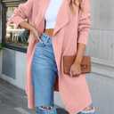 ZESICA Women's Casual Lapel Cardigan Long Sleeve Open Front Irregular Hem Soft Knitted Sweater Coat with Pockets,Pink,Large