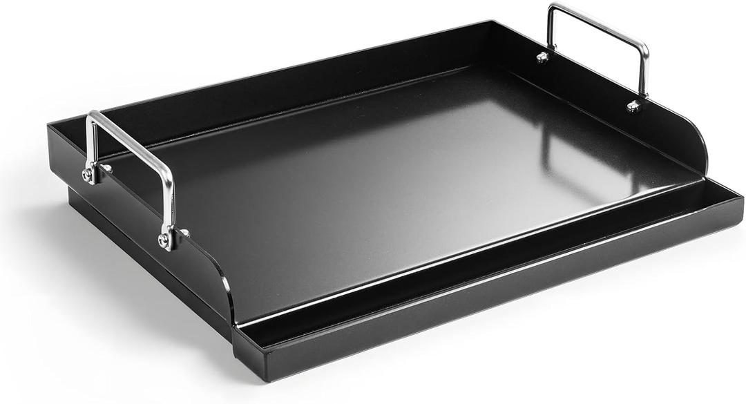 Griddle for Gas Grill, Grill Flat Top Griddle, 17" x 13" Cast Iron Nonstick Griddle Plate, Flat Top Plate Insert with Removable Handles & Grease Groove for Charcoal, Camping, Gas Stove, Tailgating