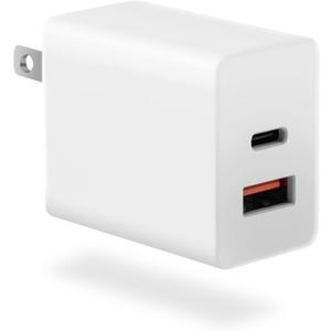 20W USB-C Wall Charger Block, USB-C and USB-A Dual-Port Fast Charging for 17 16 15 Plus/Pro Max, iPad, MacBook, Galaxy S25 S24 S23, Switch ... White