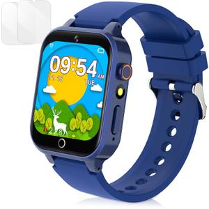 Kids Smart Watch with Camera, Video, Music Player, Alarm Clock, Stopwatch, Calendar, Pedometer, 1.54'' HD Touchscreen, Shockproof, IP68 Waterproof for Girls Boys 6-12 Years Old (Blue)