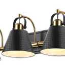 5-Lights Black and Gold Vanity Light, 40inch Modern Farmhouse Vanity Lights, Bathroom Light Fixtures Over Mirror with Hammered Metal Shade, Brushed Gold Wall Lamp for Bath Mirror Living Room Cabinet