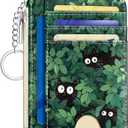 Cute Black Cat Credit Card Holder Small Wallet Women, Green Grass Slim RFID Blocking Wallet Woman Keychain with Zipper Coin Pocket, Front Pocket Thin Travel Card Case with ID Window for Ladies Gifts