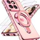 for Motorola Moto G Stylus 5G 2025 Love Heart Kickstand Case with 2X Screen Protector: Luxury Plated Gold Edge Slim Soft TPU Shockproof Protection Case for Moto G Stylus 5G 2025 (Pink)