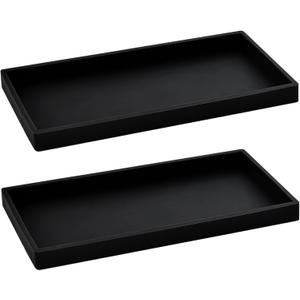 2PCS 11.8 L x 5 W Silicone Soap Dispenser Tray, Bathroom Sink Vanity Trays for Dresser Tops, Toilet, Small Black Tray for Scrubber, Lotion Bottles, Perfume, Jewelry, Candle, Key Trinket Ring-Black