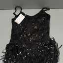 ODIZLI Women Sparkle Sequins Fringe Tassel Leotard One Piece Bodysuit Latin Dance (X-Small, Black)