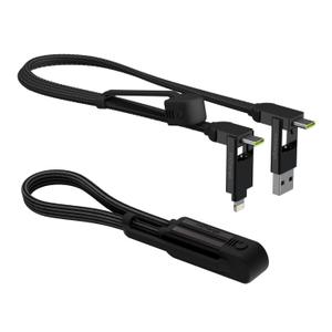 Rolling Square inCharge XL 4-in-1 Multi Charging Cable, Portable USB and USB-C Cable with 100W Ultra-Fast Charging Power, 1 Ft/0.3m, Urban Black