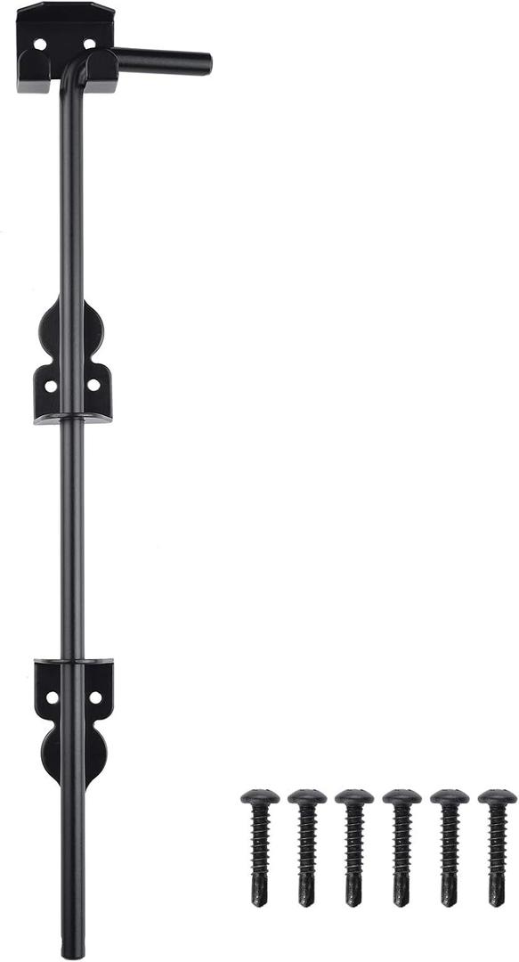 18" Cane Bolt Drop Rod Heavy Duty Hardware Black Solid Steel Ground Latch for Wood PVC Vinyl Metal Gates Fences Doors, Holding to The Ground (1 Pack)