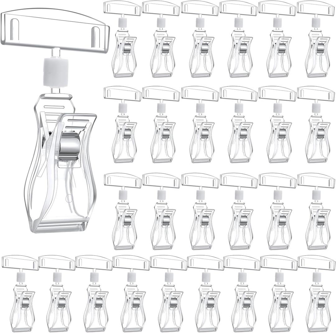 Honeydak 50 Pcs Plastic Sign Holder Clips Swivel Price Signs Rotatable Rack Shelf Price Clips for Merchandise Double Display for Retail Cards(Fan Shaped)