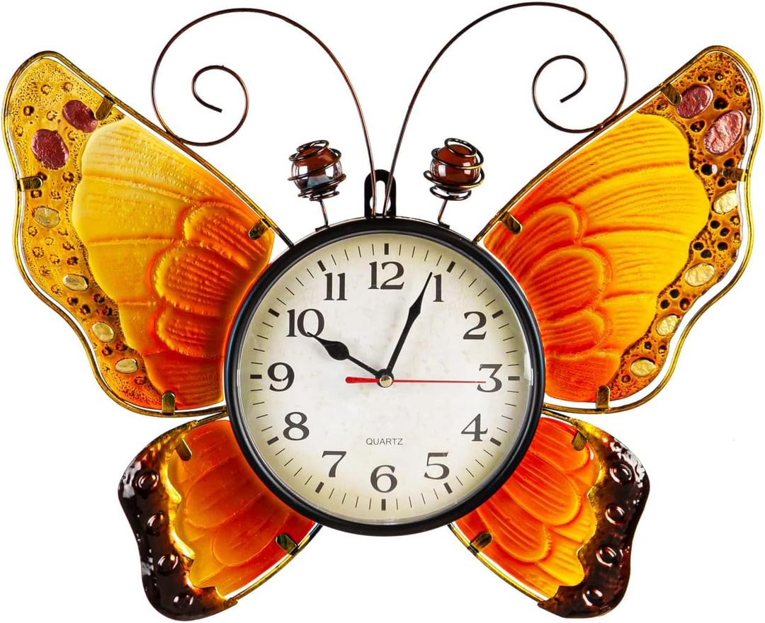 Evergreen Metal and Glass Shaped Wall Clock, Butterfly