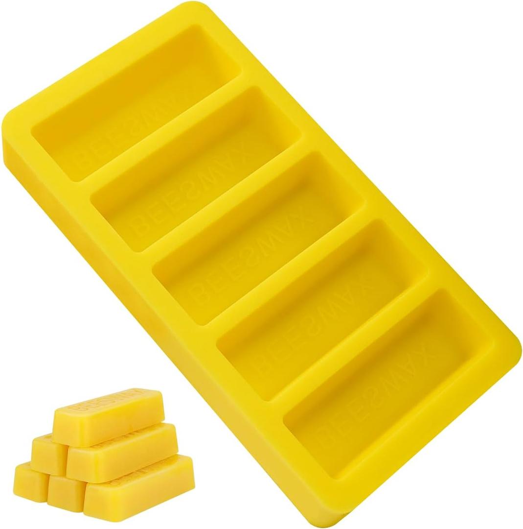 Silicone Beeswax Mold, Makes 5 x 1 OZ Wax Bars with The Word Beeswax Embossed, Reusable Beeswax Bar Mold, Reusable, Easy Release, Reusable Silicone Molds for DIY Soap, Candle, Wax Block Crafting