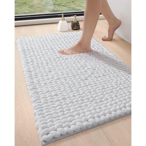 DEXI Bathroom Rugs 24x36", Non Slip Washable Bath Mat, Luxury Chenille Super Absorbent Thick Bathmats for Shower Floor, Plush Fluffy Shaggy Carpet for Tub, White