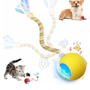 Interactive Cat Toy Ball for Indoor Cats, 2025 New Fast Self Rolling Ball Cat Toy on Carpet, Smart Interactive Automatic Cat Toy Ball for Gifts, Moving Cat Toy with Elastic Mesh Tail(Yellow), Set of 2