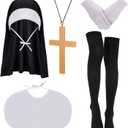 Geyoga Nun Costume Accessory Set Nun Headpiece Collar Cross Pendant Necklace Knee Thigh High Socks for Halloween Cosplay Party
