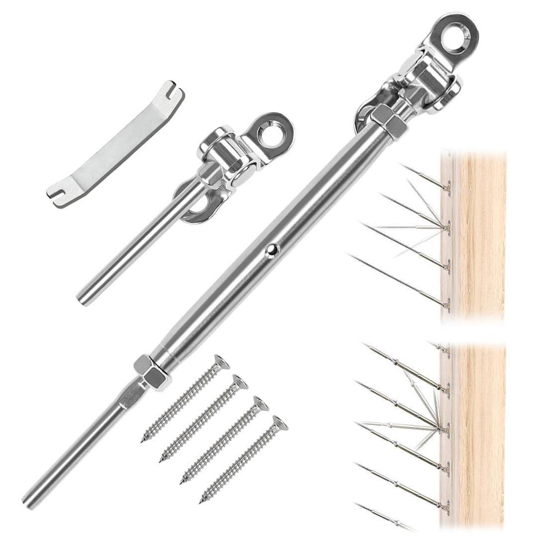 Muzata 50 Pairs 1/8" Cable Railing Hardware Kit Swage Toggle Turnbuckle for Wood Post T316 Stainless Steel Deck Cable Railing System Angle 180° Adjustable Stairs 100 Pack CK07