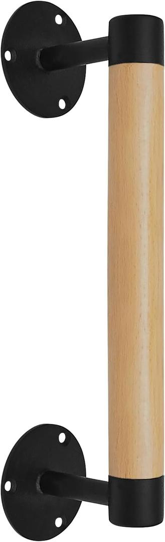 1ft Wood Handrail for Indoor Stairs, Wood Staircase Handrail W/s Black Sturdy Metal Brackets, Stair Banister Railing Wooden Safety Grab Bar for Elderly & Kids