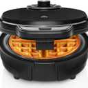 Chefman Anti-Overflow Belgian Waffle Maker w/Shade Selector, Temperature Control, Mess Free Moat, Round Iron w/Nonstick Plates & Cool Touch Handle, Measuring Cup Included, Black