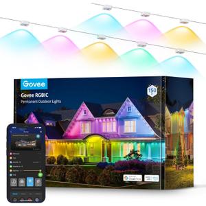 Govee Permanent Outdoor Lights, Smart RGBIC Outdoor Lights with 75 Scene Modes, 150ft with 108 LED Lights, IP67 Waterproof for Patio Decorations, Work with Alexa, Google Assistant, White