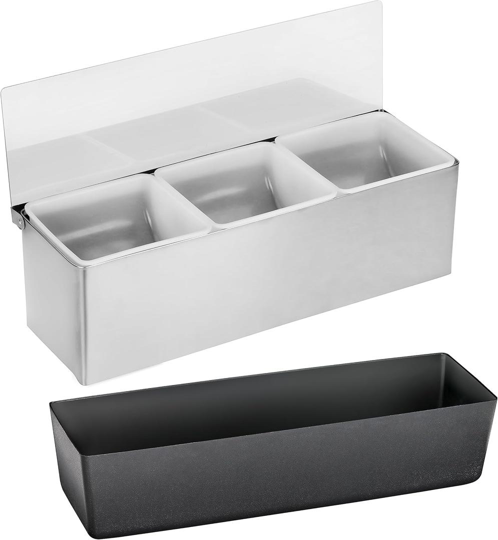 New Star Foodservice | Multi-Compartment Restaurant-Grade Condiment Dispensers (Silver, 3 Compartments)