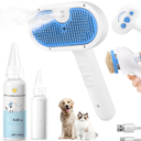 Pet Steam Brush for Dog & Cat  3in1 Steam Grooming Brush for Shedding & Hair Removal  Pet comb leavein serum with Mist for Long Haired Pets  Includes 2*Waterless Shampoo, Blue