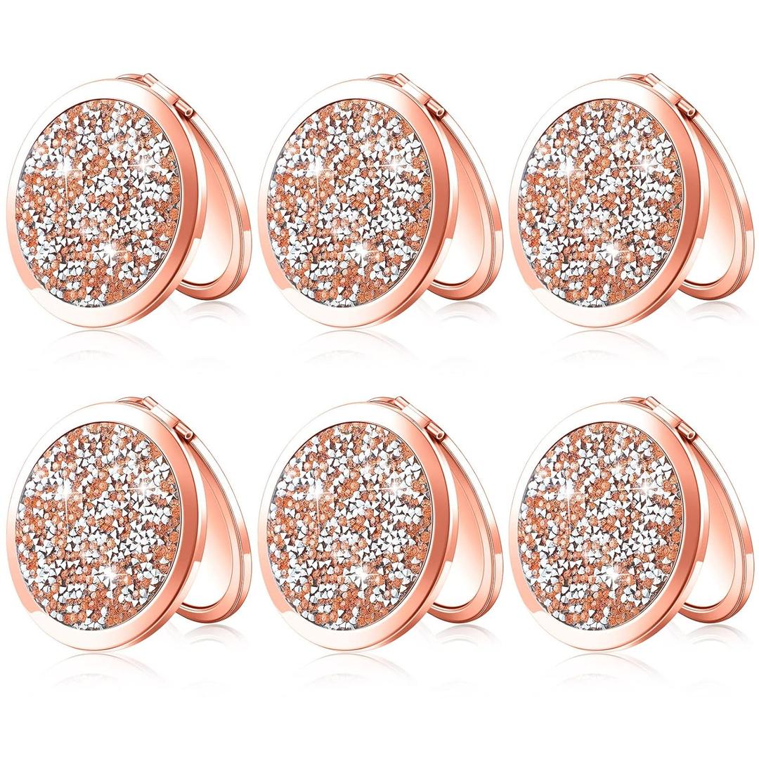 Yulejo 6 Pieces Compact Mirror Bulk Mini Pocket Mirror for Purse Gift Wedding Makeup Small Portable Magnifying Cosmetic for Travel Pocket 2.75 Inch Round Folding for Women Mom Baby Shower Bridesmaid (Rose Gold)