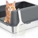 Stainless Steel cat Litter Box, Covered Metal Litter Box, cat Litter Pans with high Sides, Kitty Litter Boxes for Indoor Cats (Non Sticky, Easy to Clean, Anti-Urine Leakage) 17.5" L x 13.5" W x 4" H