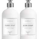 Vine Creations White Glass Soap Dispenser, 2 Pack Kitchen Soap Dispenser Set with Stainless Steel Pump, 16 oz Dish Soap and Hand Soap Dispensers for Bathroom with Waterproof Labels (Matte White Bottle / Silver Pump)