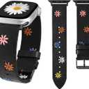 Wearlizer Floral Leather Band Compatible with Apple Watch Band Women 45/44/42/46/49mm(Ultra), Soft Leather Designer Dressy Strap with Daisy Stitch for iWatch Series 11/10/9/8/SE/7/6/5/4/3/2/1