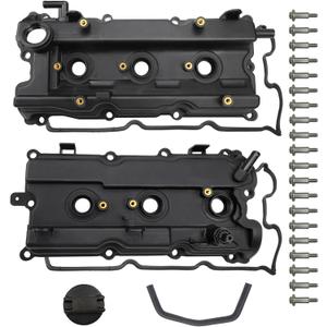 Engine Valve Cover Set with Bolts & Oil Cap & Gaskets & Spark Plug Tube Seals & PCV Valve Compatible with 2002-2007 Nissan Altima Maxima Murano Quest Infiniti I35 VQ35DE V6 3.5L Part# 264-984 265-985 (black)