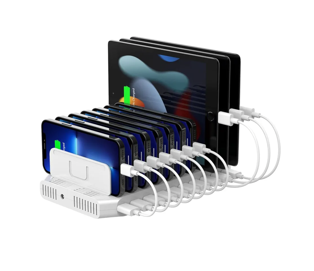 Unitek Multi Charging Station, 10-Port USB Charger for Multiple Device with SmartIC Tech and Adjustable Dividers, Organizer Stand Compatible with iPad, Tablet, Kindle, iPhone