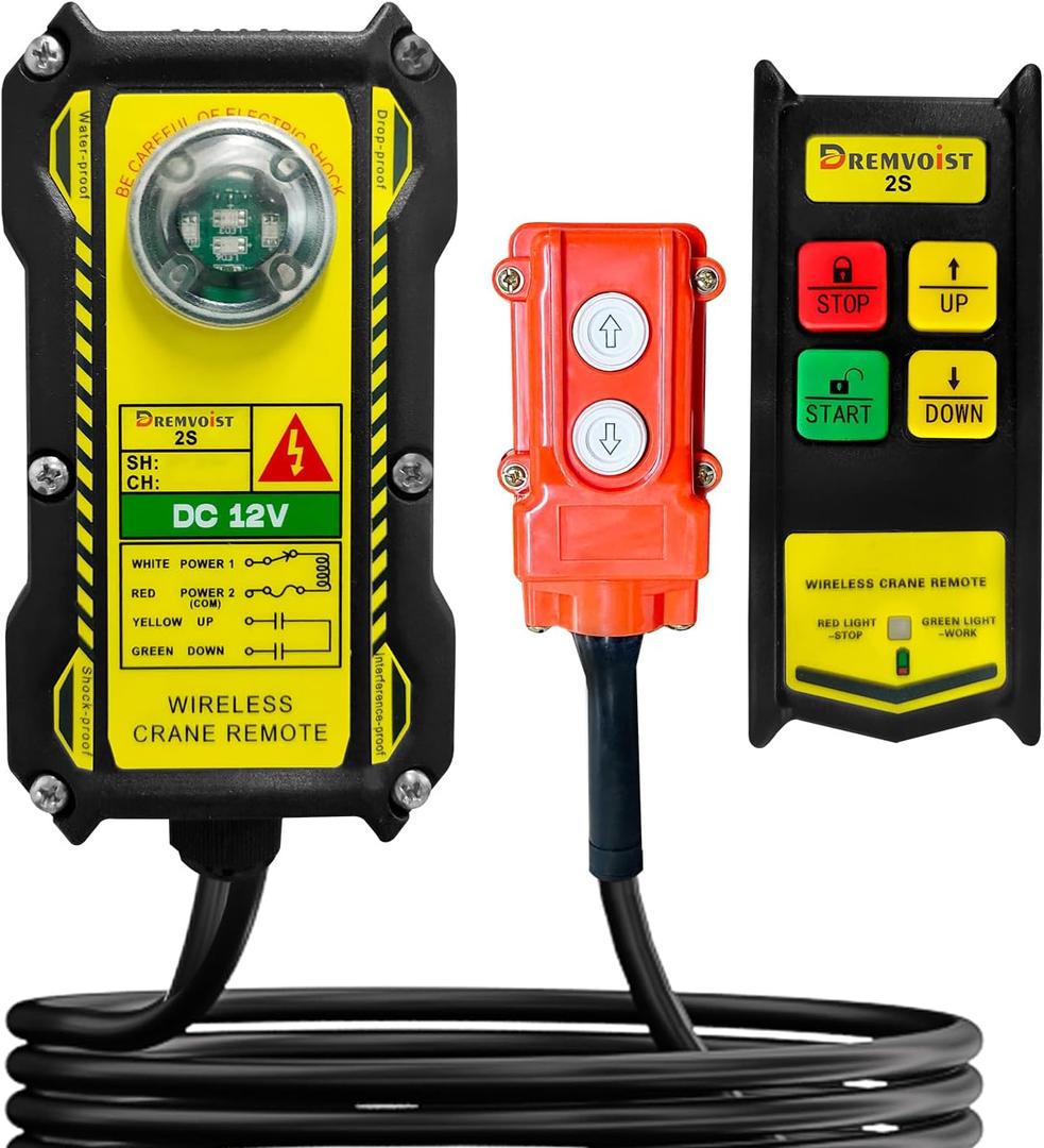 2 in 1 Wireless Crane Remote Control, 12V Crane Dump Trailer Controller, Industrial Hoist Truck Crane Switch Control Station, Up-Down, 2 Direction