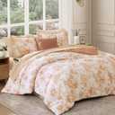 BLOOMHAVEN Full Comforter Set -7 Pieces Autumn Leaf Floral Comforter Set for All Seasons, Bed in a Bag Full with Botanical Flowers Comforter, Sheets, Pillowcases & Shams