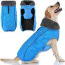 Doglay Dog Coat, Waterproof Dog Jacket Pet Winter Coat for Cold Weather with Thicken Furry Collar, Reflective Puppy Winter Jacket Warm Fleece Lining for Small Medium Large Pets (L(Chest : 19.7-27.56" , Back :15.7"), Earth Blue)
