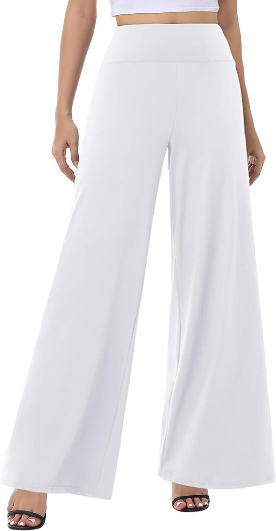 ZOOSIXX Wide Leg Palazzo Pants for Women - High Waist Casual Beach Lounge Pants Loose Flowy Pants Stretchy Trousers, Size: Medium