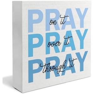 Absnfatu Christian Wooden Sign - Pink Pray Desk Decor - Christian Gifts, Prayer Room Decor - 5x5, Pack 2