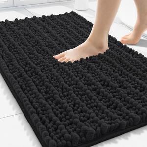 Smiry Bathroom Rugs Mat 30x20, Extra Soft Absorbent Chenille Bath Rugs, Non Slip Rubber Backing Machine Washable Quick Dry Bath Mats for Bathroom Floor, Tub, Shower, Home Decor Accessories, Black