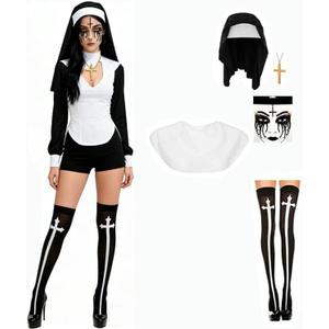 Yinxiang Jie Nun Horror Face Stickers, Clothing Accessories,  Decoration, Headwear Collar, Cross Pendant Necklace, Knee High Socks, Halloween Role-Playing Party