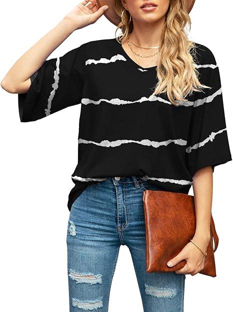 SUEANI Women's Blouse Tops Loose V Neck 3/4 Bell Sleeve Shirt, Size 2XL