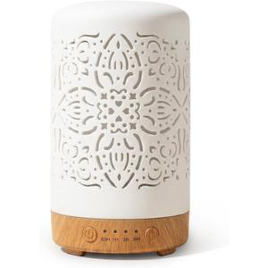 Earnest Living Essential Oil Diffuser White Ceramic Diffuser 100 ml Timers Night Lights and Auto Off Function Home Office Humidifier Aromatherapy Diffusers for Essential Oils