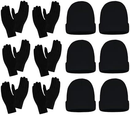WINTERLACE 10 Pack Winter Beanies & Gloves Set, Stretchy Knit Unisex Men Women Toboggan Skull Cap (6 Beanies And 4 Gloves)