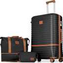 Joyway 28 Inch Large Luggage Hardside Suitcase with Spinner Wheel, Lightweight 3 Piece Suitcase Set with TSA Lock (Black Brown)