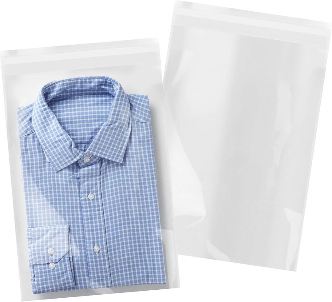 iMailer - 200 Count - 12" x 18" Clear Cellophane Bags Self Seal- Cello Large Resealable Plastic Poly Bags for Clothing, T-Shirts, Pants
